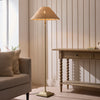 Jericho Floor Lamp in Antique Brass with Natural Rattan Shade