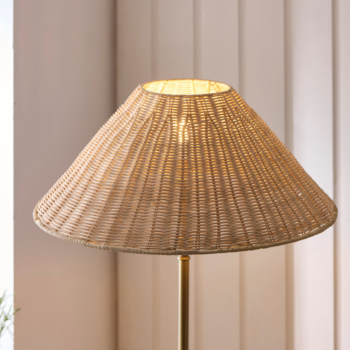 Jericho Floor Lamp in Antique Brass with Natural Rattan Shade