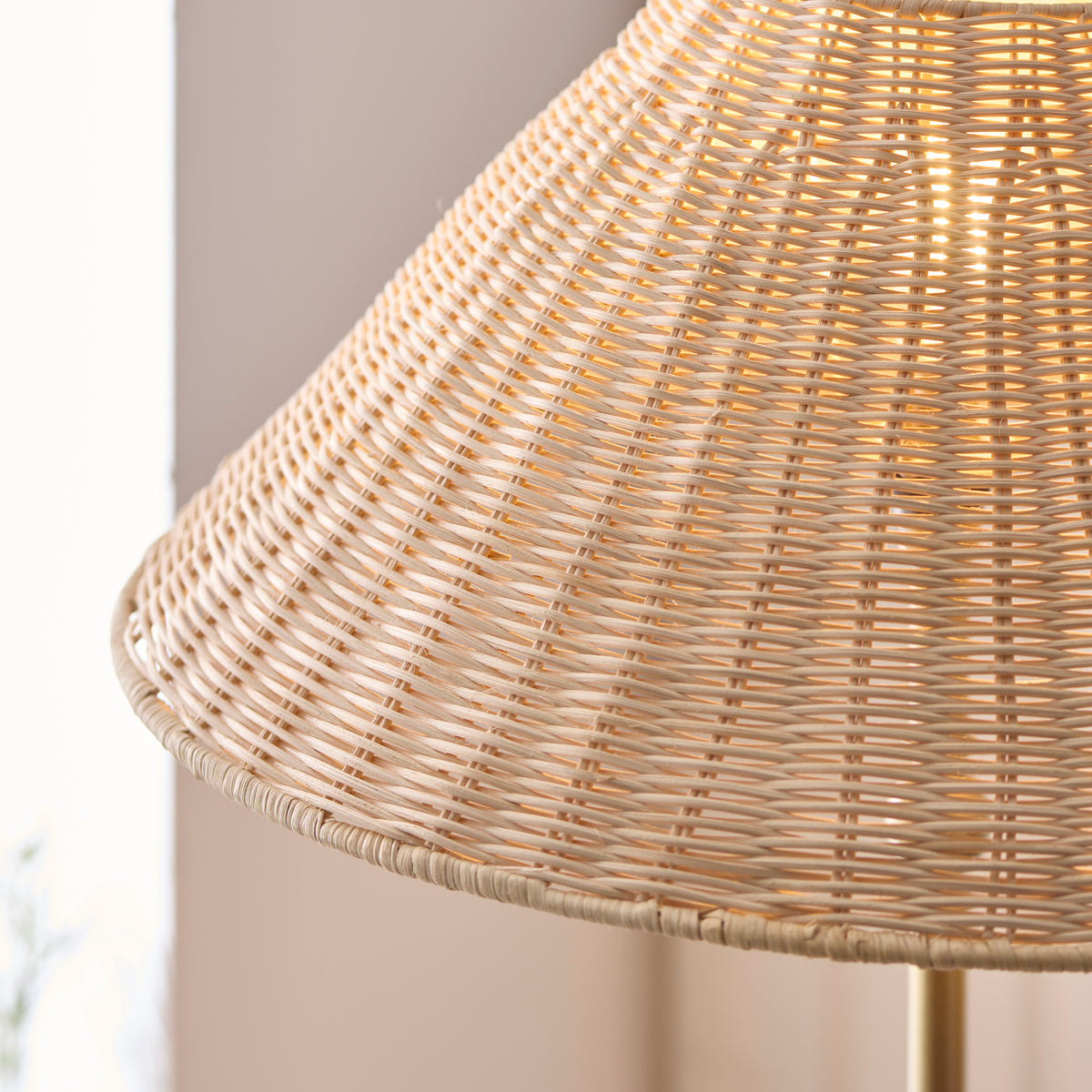 Jericho Floor Lamp in Antique Brass with Natural Rattan Shade