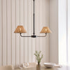 Jericho Two Light Linear Pendant in Matt Black with Natural Rattan Shades
