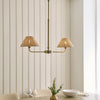 Jericho Two Light Linear Pendant in Antique Brass with Natural Rattan Shades