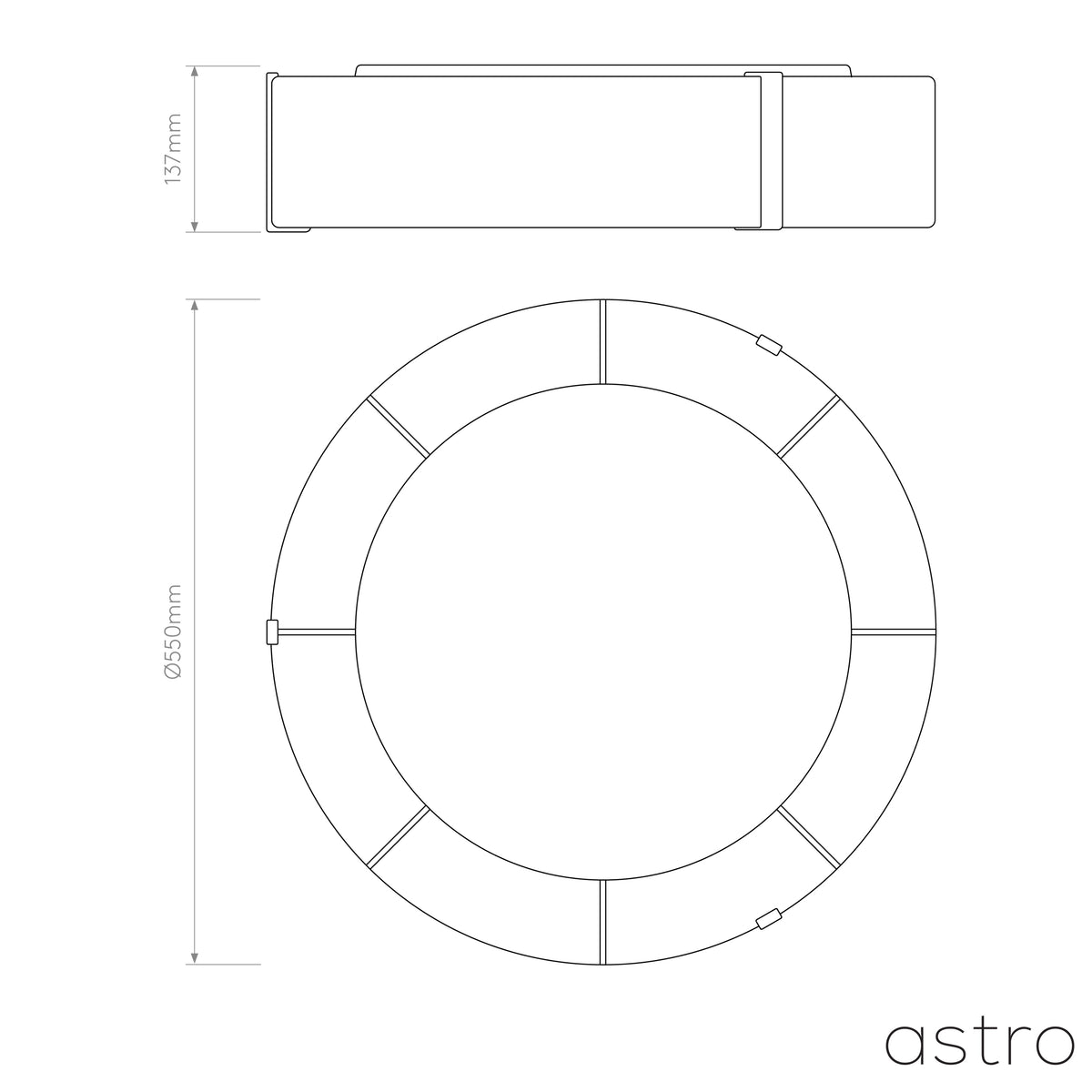 Technical drawing of a round light fixture with dimensions 550mm diameter and 137mm height