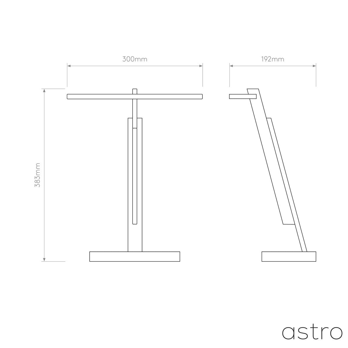 Astro table lamp technical drawing with dimensions