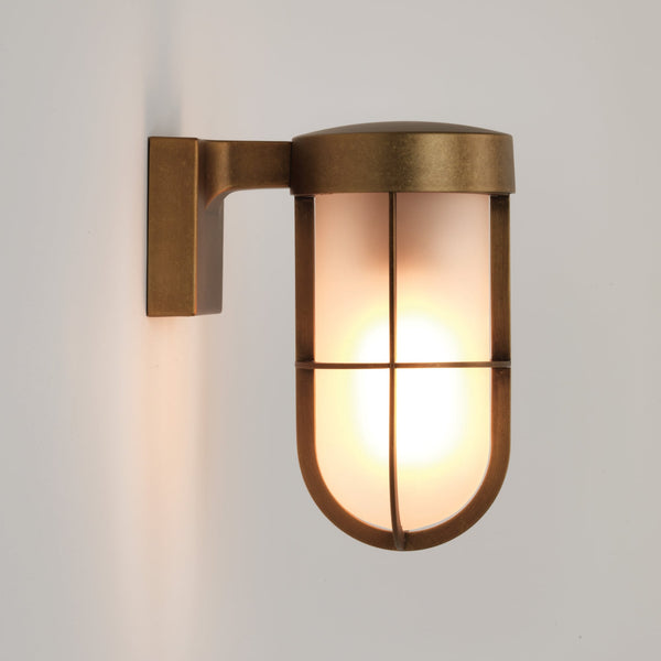 Cabin Frosted Glass Wall Light in Antique Brass
