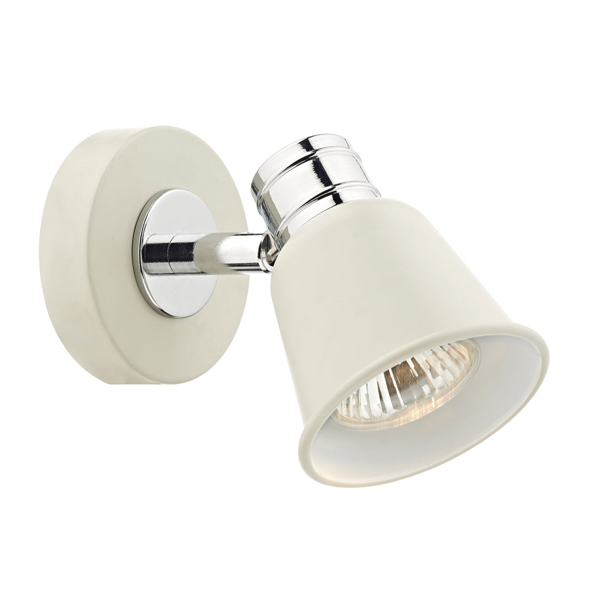 Cream single wall light with chrome accents on a white background.