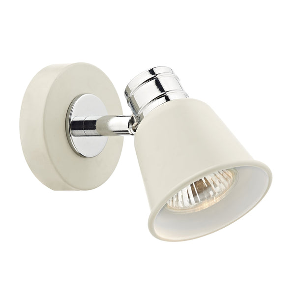 Cream single wall light with chrome accents on a white background.