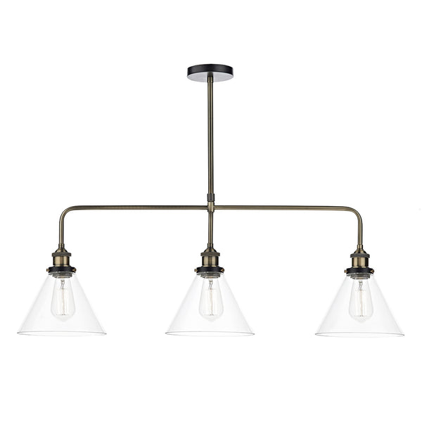 Ray 3 Light Pendant Bar in Antique Brass