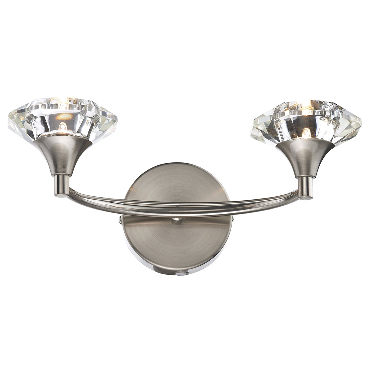 Luther Double Wall Light in Satin Chrome and Crystal Glass