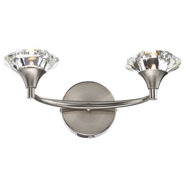 Luther Double Wall Light in Satin Chrome and Crystal Glass
