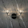 Luther Double Wall Light in Black Chrome and Crystal Glass