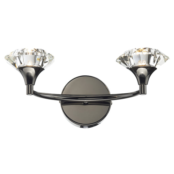Luther Double Wall Light in Black Chrome and Crystal Glass