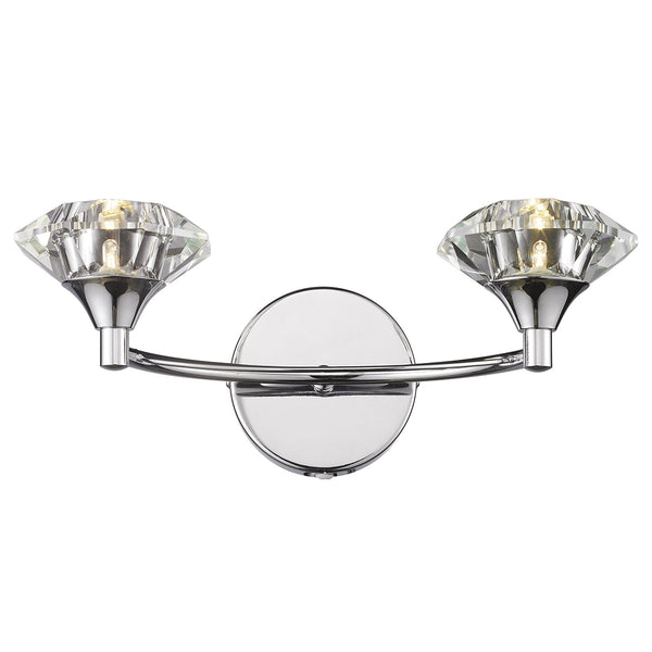 Luther Double Wall Light in Polished Chrome and Crystal Glass