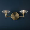Luther Double Wall Light in Antique Brass and Crystal Glass