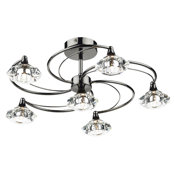 Luther 6 Light Semi Flush Ceiling Light in Black Chrome