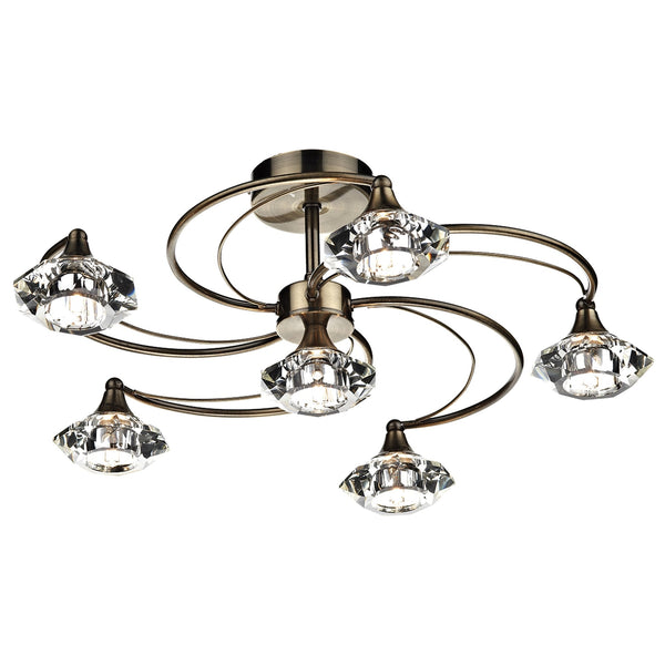 Luther 6 Light Semi Flush Ceiling Light in Antique Brass