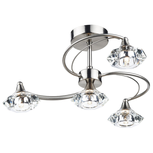 Luther 4 Light Semi Flush Ceiling Light in Satin Chrome and Crystal Glass