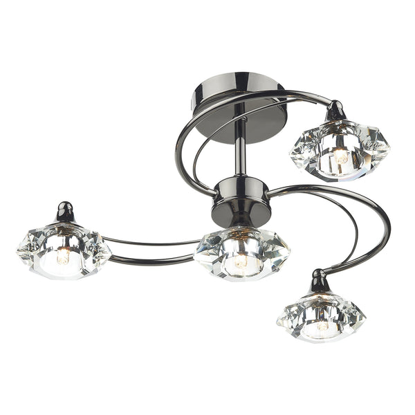 Luther 4 Light Semi Flush Ceiling Light in Black Chrome with Crystal Glass