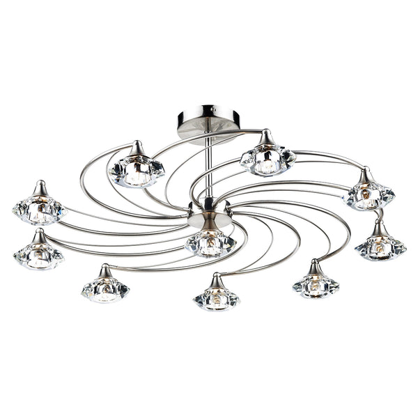 Luther 10 Light Semi Flush Ceiling Light in Satin Chrome