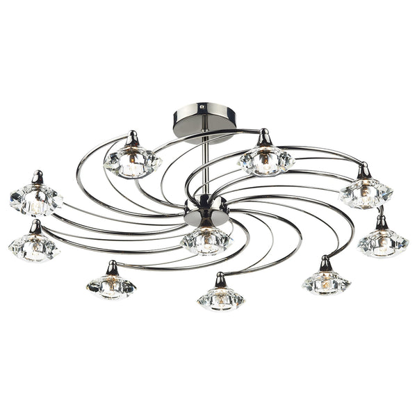 Luther 10 Light Semi Flush Ceiling Light in Black Chrome