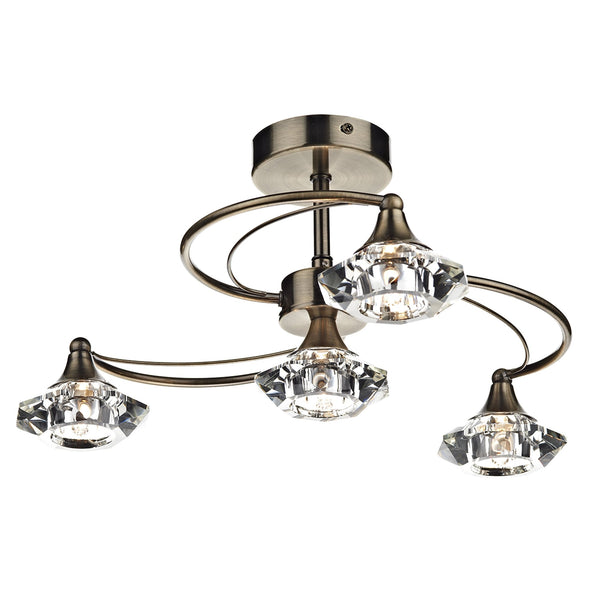 Luther 4 Light Semi Flush Ceiling Light in Antique Brass