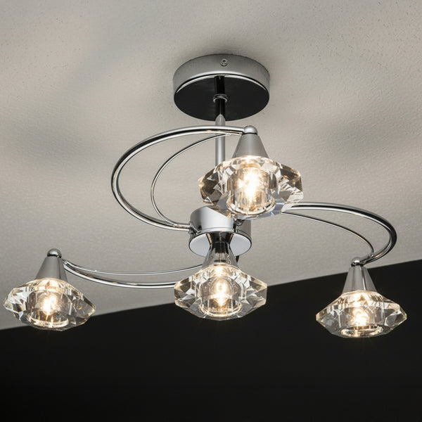 Luther 4 Light Semi Flush in Polished Chrome with Crystal Glass