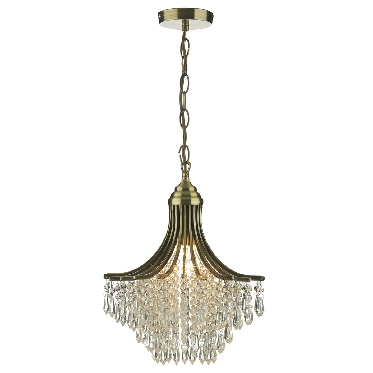 Suri Single Light Pendant in Antique Brass with Glass Droppers
