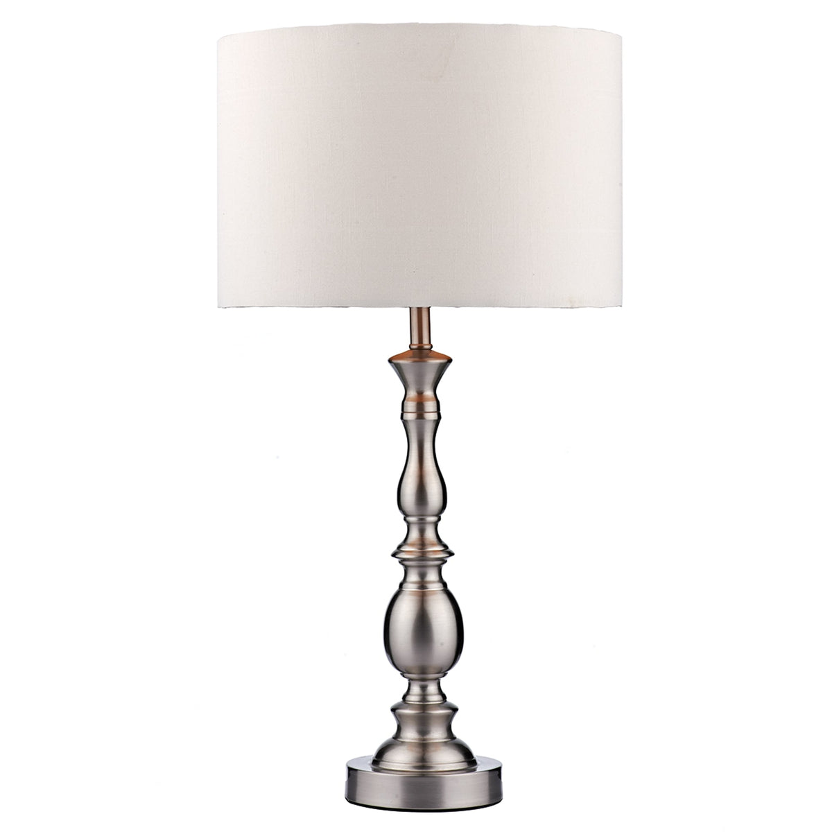 Madrid Table Lamp in Satin Chrome with White Shade