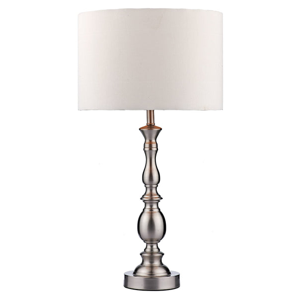 Madrid Table Lamp in Satin Chrome with White Shade