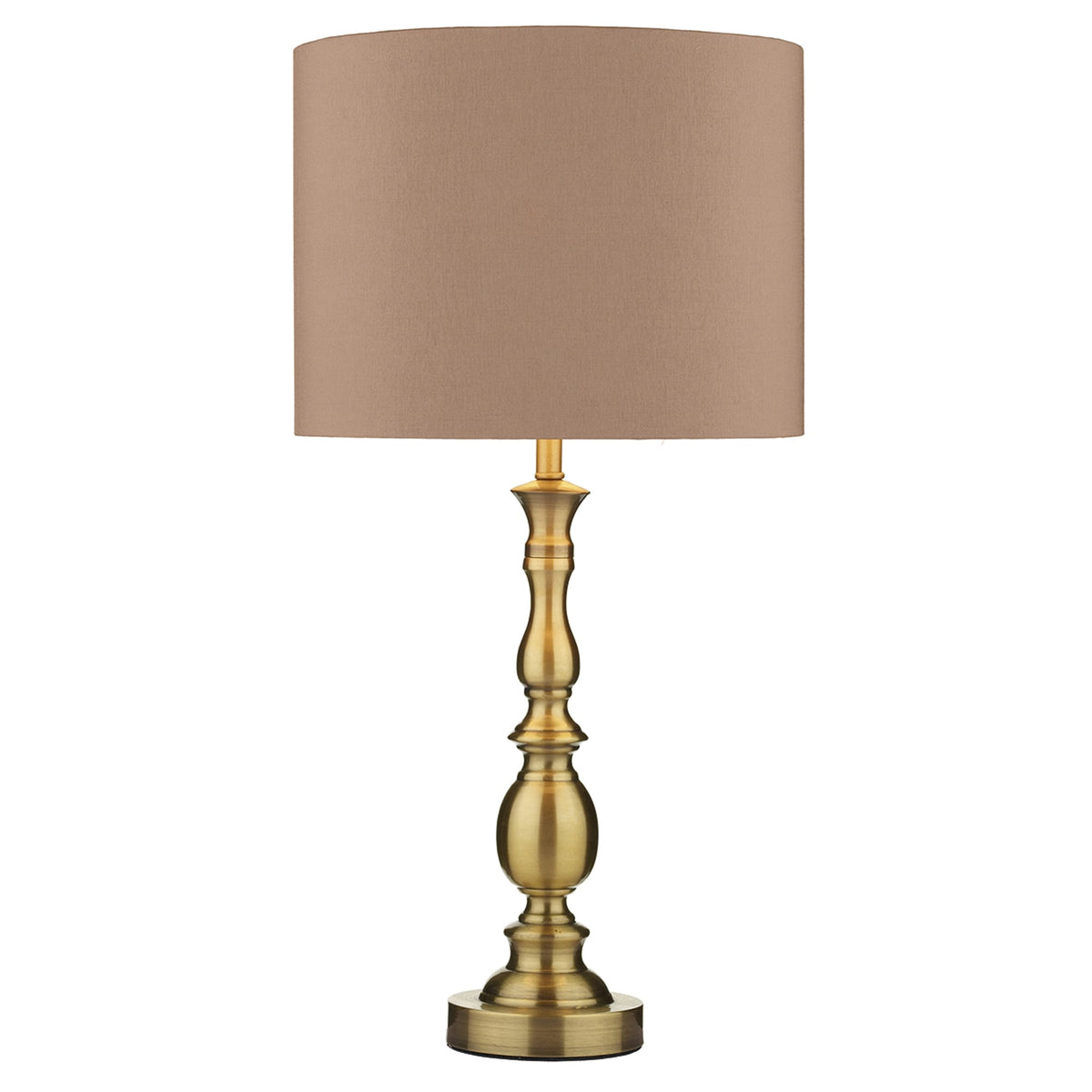 Madrid Table Lamp in Antique Brass with Beige Shade