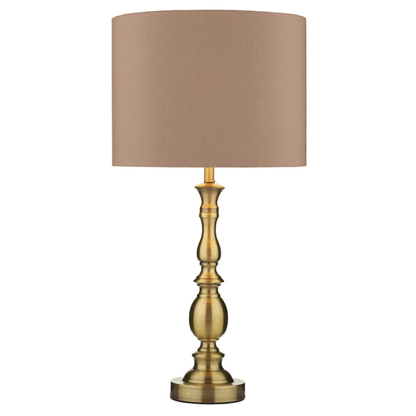 Madrid Table Lamp in Antique Brass with Beige Shade