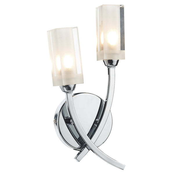 A chrome wall light with two clear, rectangular glass shades.
