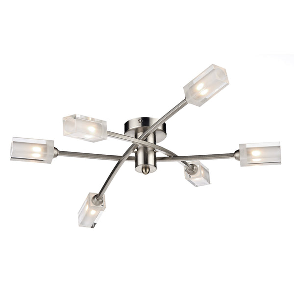 Morgan Six Light Semi Flush Fitting in Satin Chrome