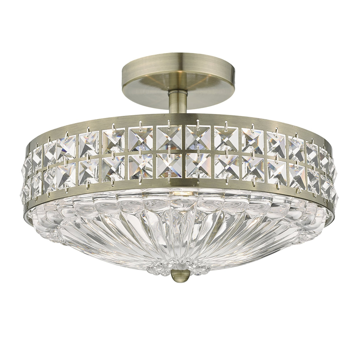 Olona Triple Light Semi Flush in Antique Brass