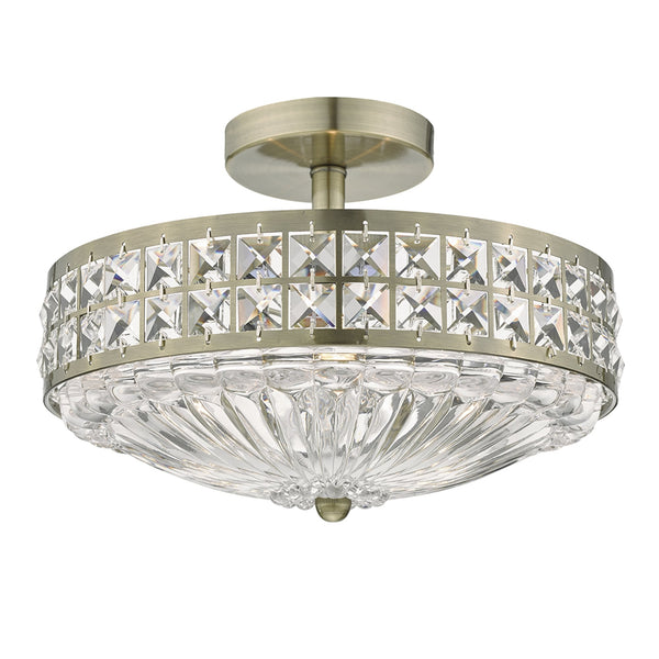 Olona Triple Light Semi Flush in Antique Brass