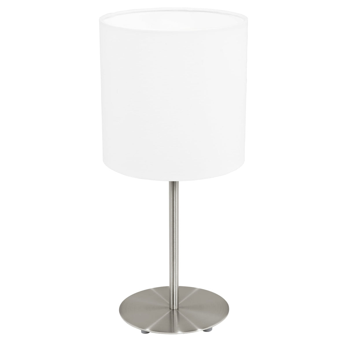 Pasteri Satin Nickel Table Lamp with a White Shade