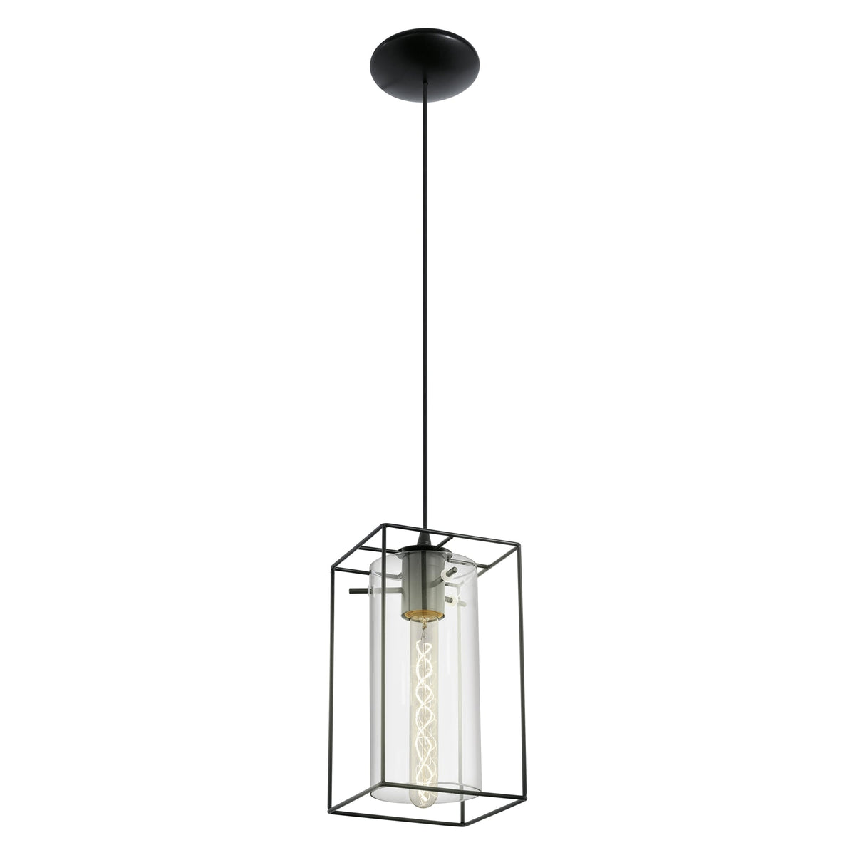 Loncino Single Pendant Light in Black Steel and Smoked Glass