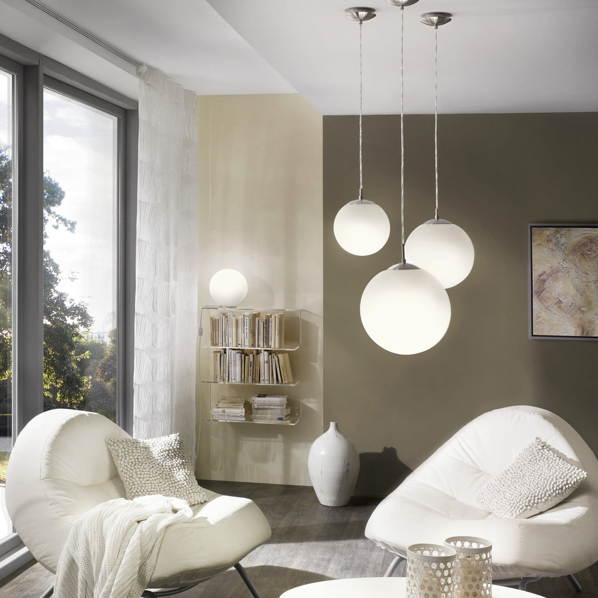Rondo Large Opal White Glass Globe Pendant Light