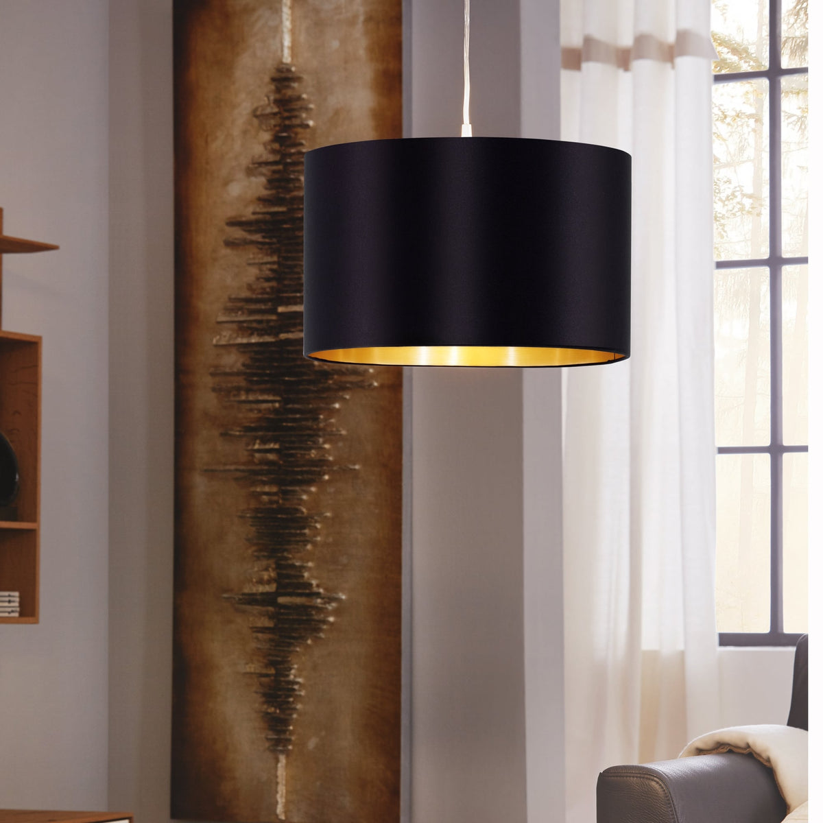 Maserlo Small Black and Gold Fabric Shade Pendant