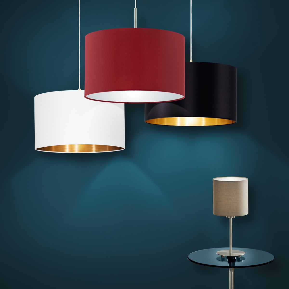 Maserlo Small Black and Gold Fabric Shade Pendant
