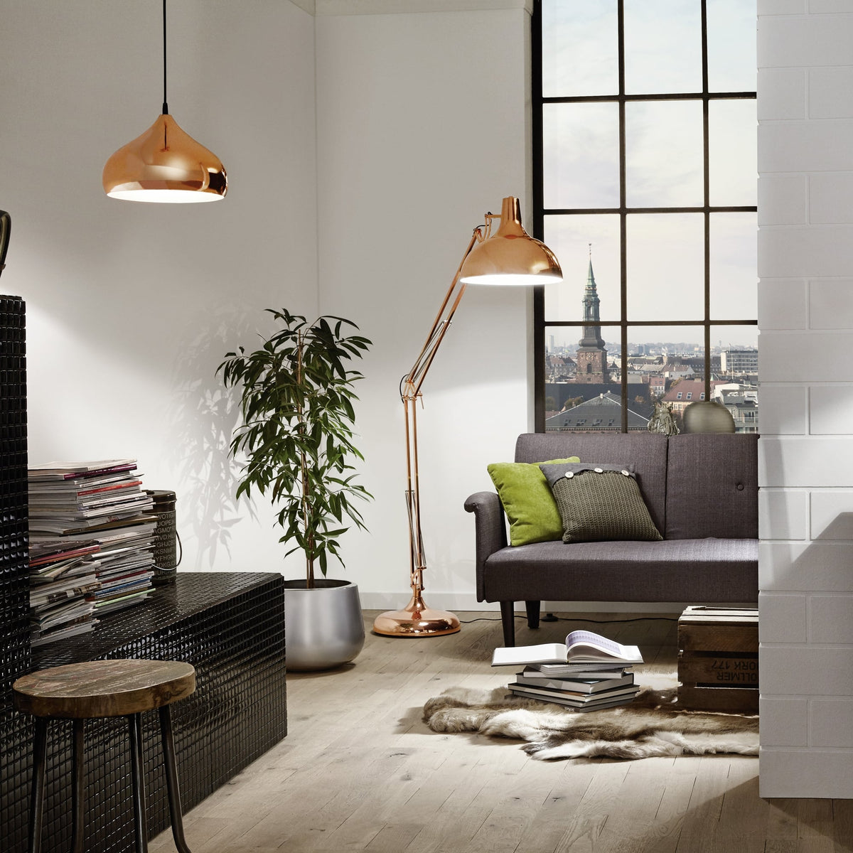 Hapton Polished Copper Pendant Light