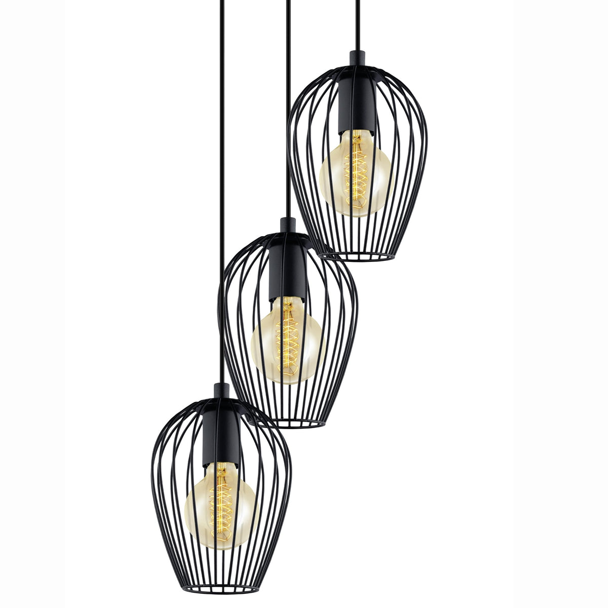 Black Newtown Three Light Cluster Cage Pendant Light