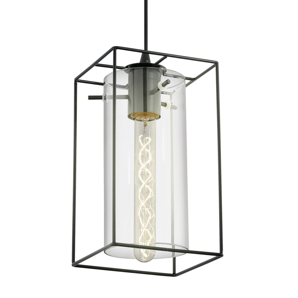 Loncino Single Pendant Light in Black Steel and Smoked Glass