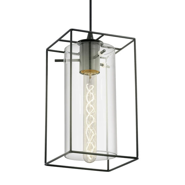 Loncino Single Pendant Light in Black Steel and Smoked Glass