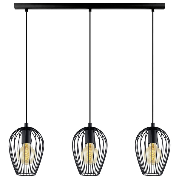 Black Newtown Three Drop Bar Pendant Light