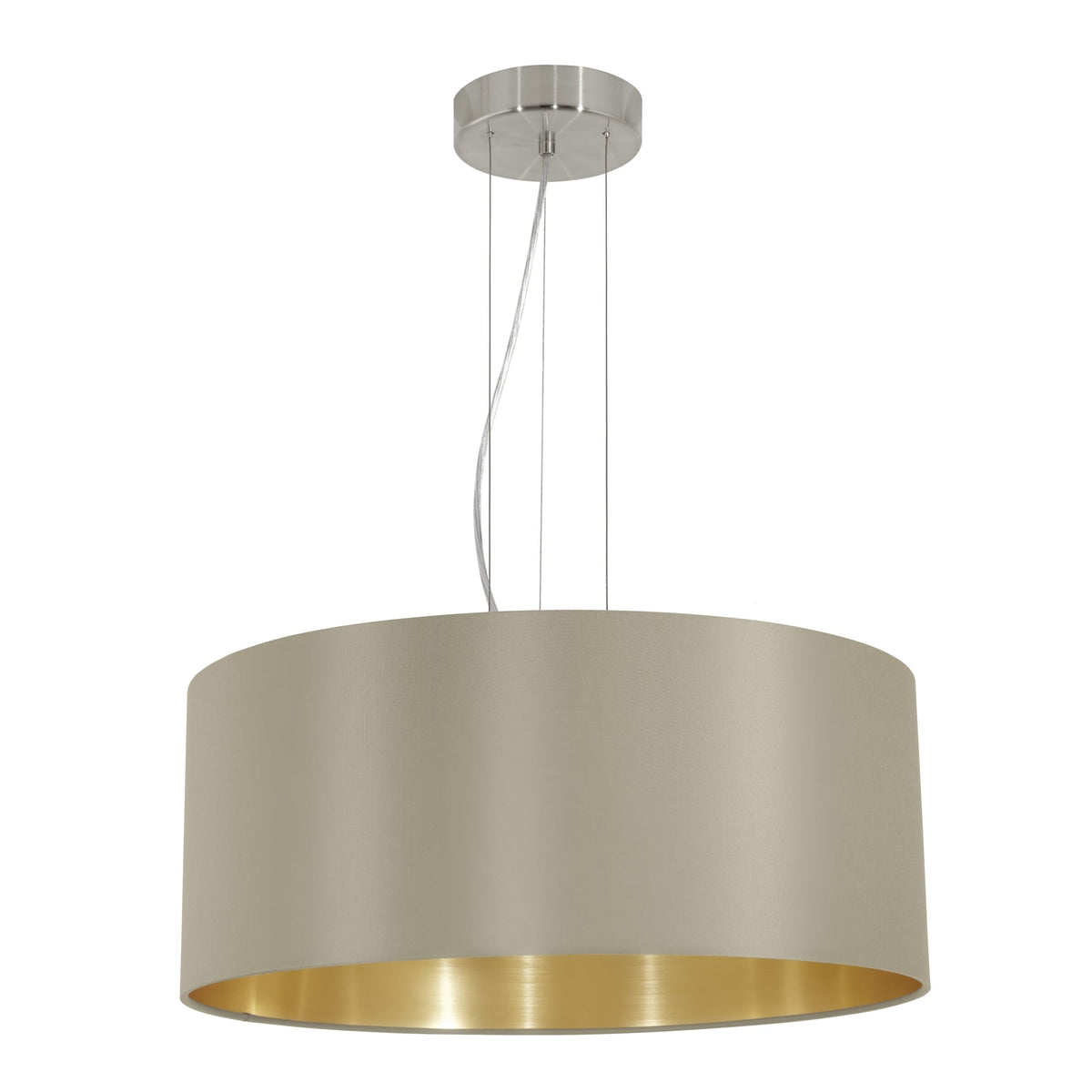Maserlo Large Taupe and Gold Fabric Pendant Light