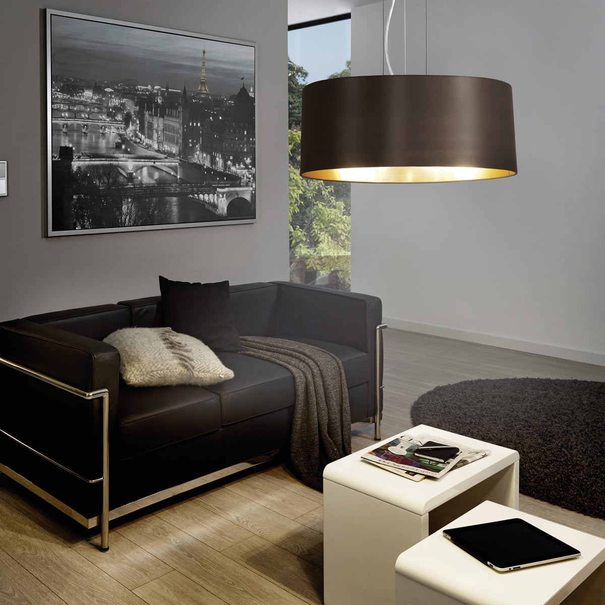 Maserlo Large Cappucino and Gold Fabric Pendant Light