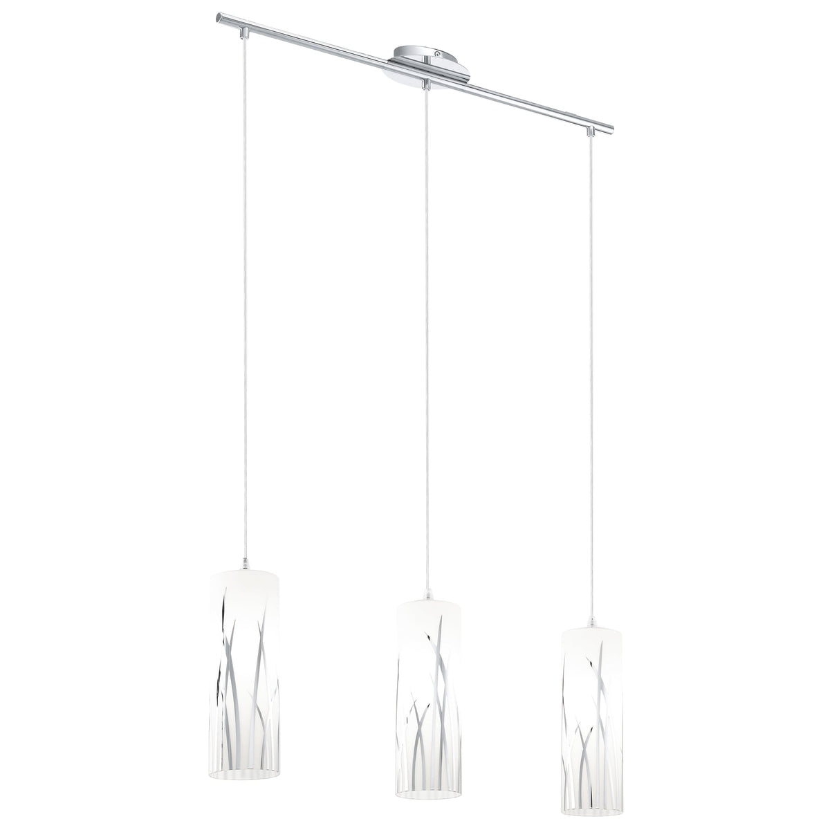 Rivato Triple White Glass and Chrome Bar Pendant Light