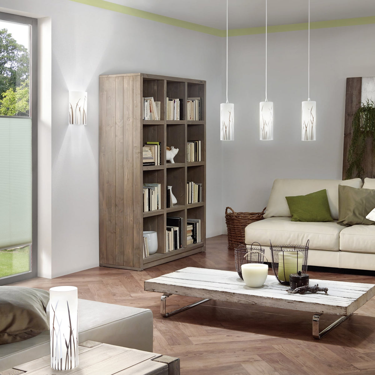 Rivato Triple White Glass and Chrome Bar Pendant Light