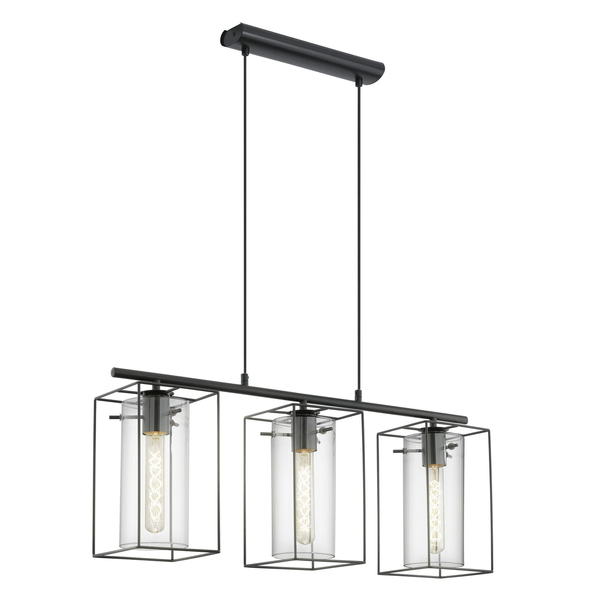 Loncino Triple Pendant Light in Black Steel and Smoked Glass