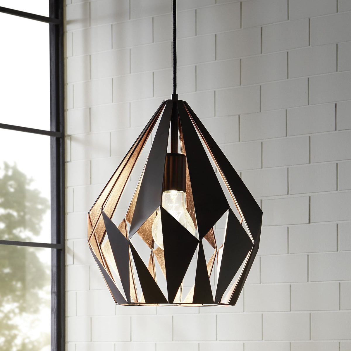 Carlton 1 310mm Black and Copper Open Cage Steel Pendant